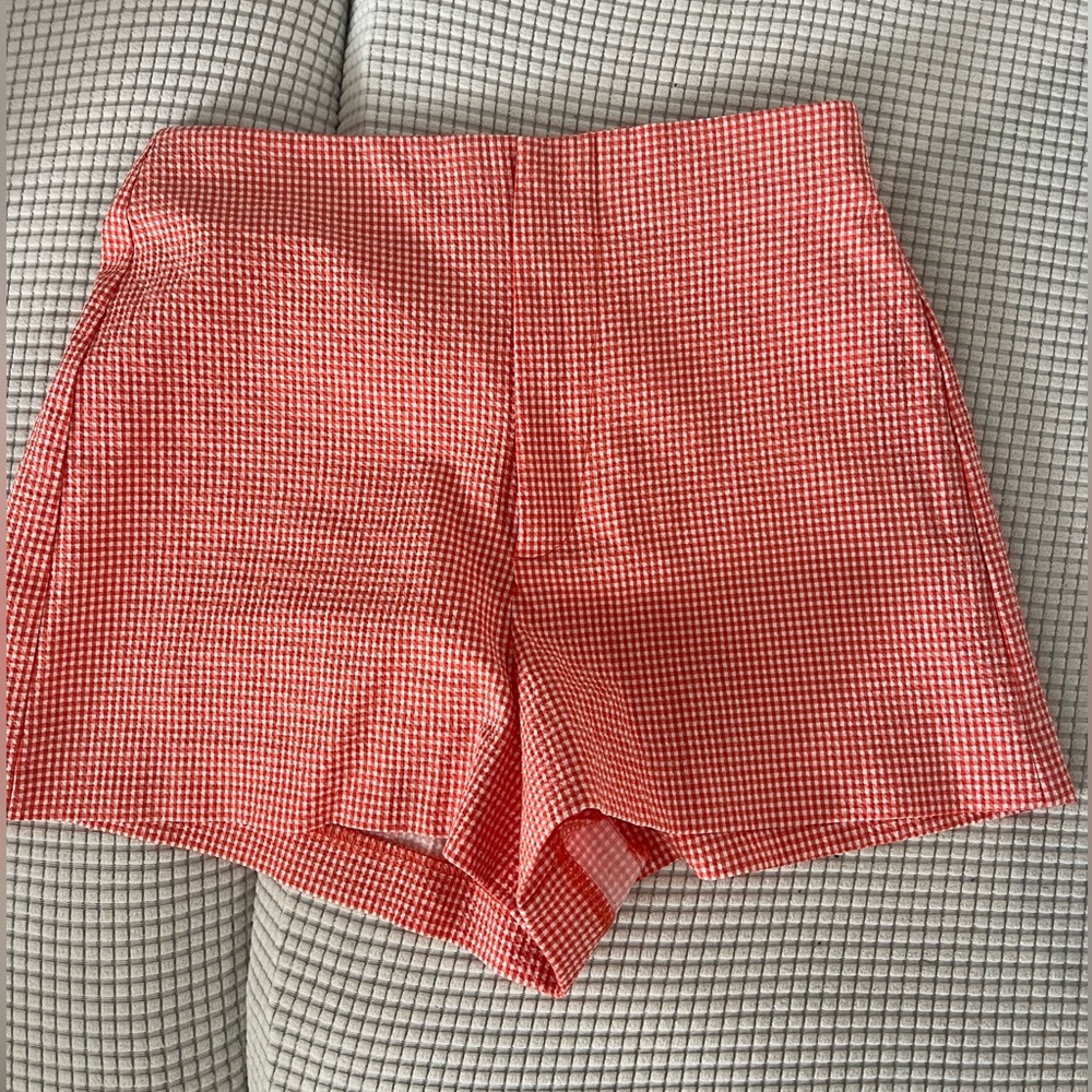 Zara orange gingham shorts
